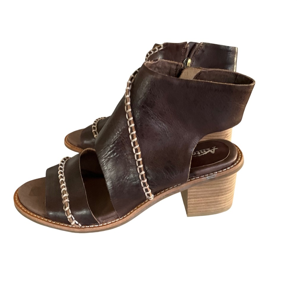 Antelope Sandals Womens 39 Brown Leather Whipstitch Block Heel Ankle Zip